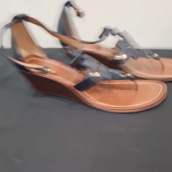 Tory Burch Navy Blue Wedge Sandals Size 8 - Picture 4 of 4